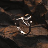 Casual Solid Color Sterling Silver Asymmetrical Plating Inlay Agate White Gold Plated Open Rings main image 1