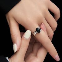 Casual Solid Color Sterling Silver Asymmetrical Plating Inlay Agate White Gold Plated Open Rings main image 3