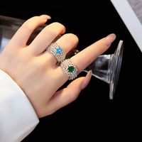 Casual Solid Color Sterling Silver Plating Pleated Inlay Zircon 24k Gold Plated White Gold Plated Open Rings main image 3
