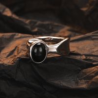 Casual Solid Color Sterling Silver Asymmetrical Plating Inlay Agate White Gold Plated Open Rings main image 4