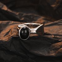 Lässig Einfarbig Sterling Silber Asymmetrisch Überzug Inlay Achat Weißgold Plattiert Offener Ring main image 4