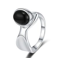 Casual Solid Color Sterling Silver Asymmetrical Plating Inlay Agate White Gold Plated Open Rings main image 6