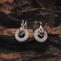 1 Pair Casual Double Ring Plating Inlay Sterling Silver Zircon 24k Gold Plated White Gold Plated Drop Earrings sku image 1