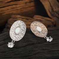 1 Pair Original Design Oval Plating Inlay Sterling Silver Artificial Gemstones Zircon White Gold Plated Drop Earrings main image 1
