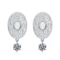 1 Pair Original Design Oval Plating Inlay Sterling Silver Artificial Gemstones Zircon White Gold Plated Drop Earrings main image 6