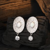 1 Pair Original Design Oval Plating Inlay Sterling Silver Artificial Gemstones Zircon White Gold Plated Drop Earrings sku image 1