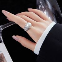 Casual Pearl Sterling Silver Plating Inlay Shell White Gold Plated Open Rings main image 3