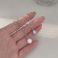 Elegant Solid Color Sterling Silver Plating Inlay Artificial Pearls White Gold Plated Pendant Necklace main image 1