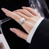 Casual Pearl Sterling Silver Plating Inlay Shell White Gold Plated Open Rings sku image 1