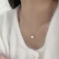 Elegant Solid Color Sterling Silver Plating Inlay Artificial Pearls White Gold Plated Pendant Necklace main image 5