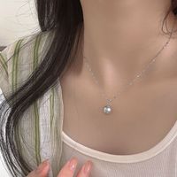 Elegant Solid Color Sterling Silver Plating Inlay Artificial Pearls White Gold Plated Pendant Necklace sku image 1