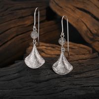 1 Pair Original Design Sector Plating Mesh Pleated Natural Stone Sterling Silver White Gold Plated Drop Earrings sku image 1