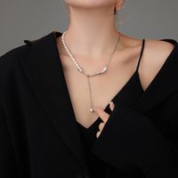 Casual Tassel Freshwater Pearl Sterling Silver Plating White Gold Plated Pendant Necklace sku image 1