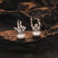 1 Pair Casual Crown Plating Inlay Sterling Silver Freshwater Pearl Zircon White Gold Plated Earrings main image 1