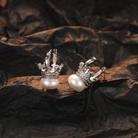 1 Pair Casual Crown Plating Inlay Sterling Silver Freshwater Pearl Zircon White Gold Plated Earrings main image 4