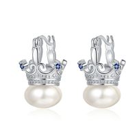 1 Pair Casual Crown Plating Inlay Sterling Silver Freshwater Pearl Zircon White Gold Plated Earrings main image 6