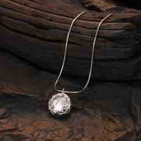 Lady Round Sterling Silver Plating Inlay Freshwater Pearl White Gold Plated Pendant Necklace main image 1