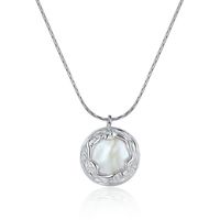 Lady Round Sterling Silver Plating Inlay Freshwater Pearl White Gold Plated Pendant Necklace main image 6
