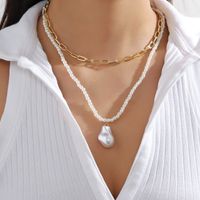 Simple Style Geometric Solid Color Artificial Pearl Copper Gold Plated Pendant Necklace In Bulk main image 1