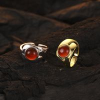 Retro Geometric Sterling Silver Plating Inlay Agate 24k Gold Plated White Gold Plated Open Rings main image 1