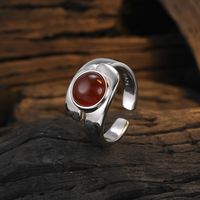 Retro Geometric Sterling Silver Plating Inlay Agate 24k Gold Plated White Gold Plated Open Rings main image 5