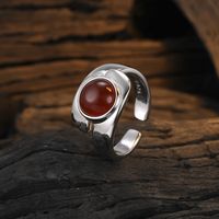 Retro Geometric Sterling Silver Plating Inlay Agate 24k Gold Plated White Gold Plated Open Rings sku image 1