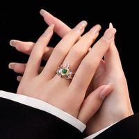 Retro Geometric Sterling Silver Plating Inlay Malachite 24k Gold Plated White Gold Plated Open Rings main image 3