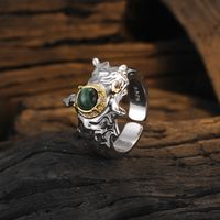 Retro Geometric Sterling Silver Plating Inlay Malachite 24k Gold Plated White Gold Plated Open Rings main image 5