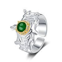 Retro Geometric Sterling Silver Plating Inlay Malachite 24k Gold Plated White Gold Plated Open Rings main image 6