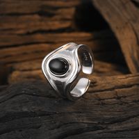 Simple Style Geometric Sterling Silver Plating Inlay Agate White Gold Plated Open Rings main image 1