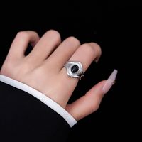 Simple Style Geometric Sterling Silver Plating Inlay Agate White Gold Plated Open Rings main image 3