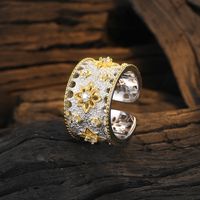 Retro Star Sterling Silver Plating Inlay Zircon 24k Gold Plated White Gold Plated Open Rings sku image 1