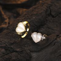 Elegant Sweet Heart Shape Sterling Silver Plating Inlay Shell 24k Gold Plated White Gold Plated Women's Open Rings main image 1