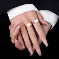 Elegant Sweet Heart Shape Sterling Silver Plating Inlay Shell 24k Gold Plated White Gold Plated Women's Open Rings main image 2