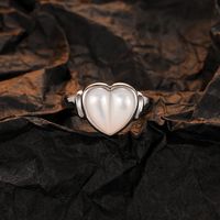 Elegant Sweet Heart Shape Sterling Silver Plating Inlay Shell 24k Gold Plated White Gold Plated Women's Open Rings sku image 1