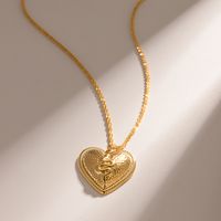 304 Stainless Steel 18K Gold Plated Retro Heart Shape Pendant Necklace main image 4