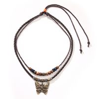 Retro Insect Butterfly Pu Leather Alloy Wax Line Unisex Pendant Necklace sku image 1