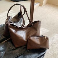Women's Pu Leather Solid Color Classic Style Square Zipper Tote Bag sku image 2