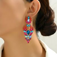 1 Pair Elegant Exaggerated Geometric Color Block Plating Inlay Zinc Alloy Glass Dangling Earrings main image 4