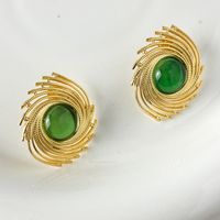 1 Pair Vacation Simple Style Spiral Plating 304 Stainless Steel Glass Stone 14K Gold Plated Ear Studs main image 4