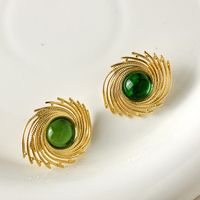 1 Pair Vacation Simple Style Spiral Plating 304 Stainless Steel Glass Stone 14K Gold Plated Ear Studs main image 3