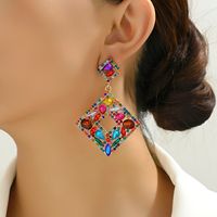 1 Pair Elegant Exaggerated Luxurious Square Plating Hollow Out Inlay Zinc Alloy Rhinestones Dangling Earrings main image 1