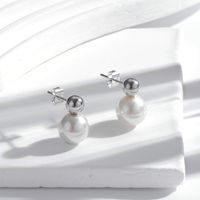 1 Pair Simple Style C Shape Round Pearl Plating Inlay Stainless Steel Pearl Zircon 18k Gold Plated Drop Earrings main image 5