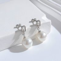 1 Pair Simple Style C Shape Round Pearl Plating Inlay Stainless Steel Pearl Zircon 18k Gold Plated Drop Earrings main image 6
