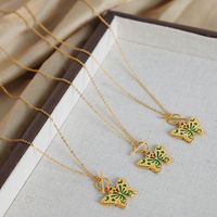 Simple Style Butterfly Titanium Steel Enamel Plating 18k Gold Plated Pendant Necklace main image 7