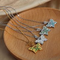 Simple Style Butterfly Titanium Steel Enamel Plating 18k Gold Plated Pendant Necklace main image 4