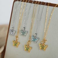 Simple Style Butterfly Titanium Steel Enamel Plating 18k Gold Plated Pendant Necklace main image 6