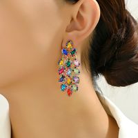 1 Pair Elegant Maple Leaf Plating Hollow Out Inlay Zinc Alloy Rhinestones Drop Earrings main image 11