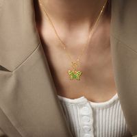 Einfacher Stil Schmetterling Titan Stahl Emaille Überzug 18 Karat Vergoldet Halskette Mit Anhänger sku image 1