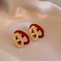 1 Pair Classical Retro Letter Plating Inlay Alloy Rhinestones Gold Plated Silver Plated Ear Studs main image 5